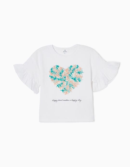 T-Shirt para Menina 'Happy Heart', Branco