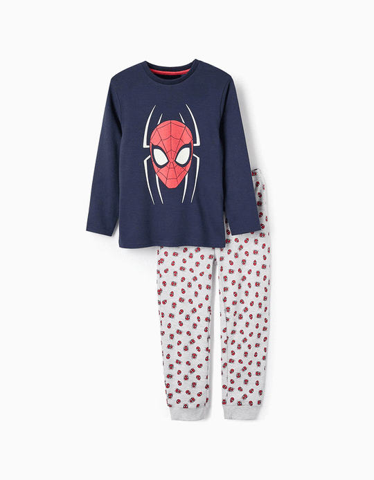 Pyjama à manches longues pour garçon 'Spider-Man', Bleu foncé/Gris