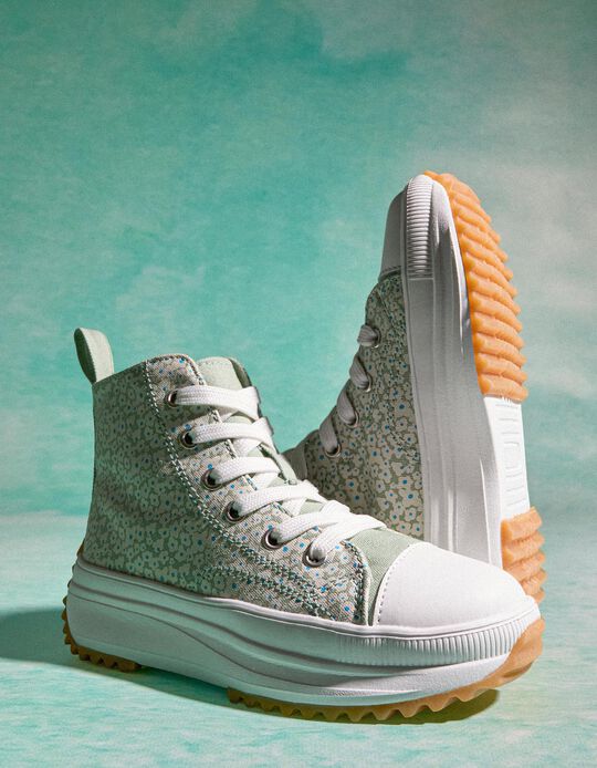 High-top Sneakers for Girls 'Floral', White/Green