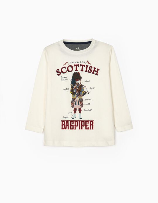Long Sleeve T-Shirt for Boys 'Bagpiper', White