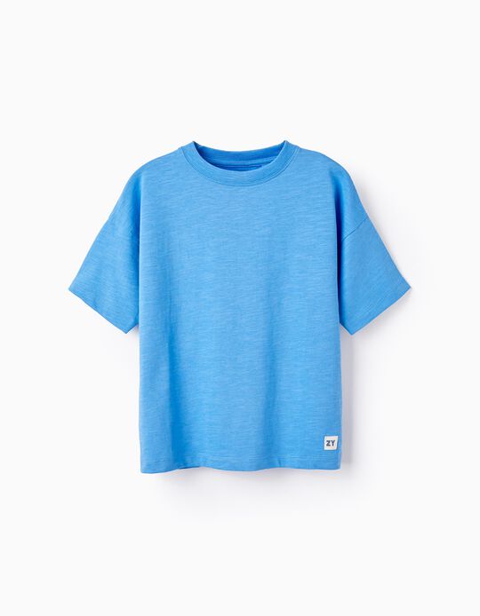 T-shirt en Jersey de Coton pour Garçon, Bleu