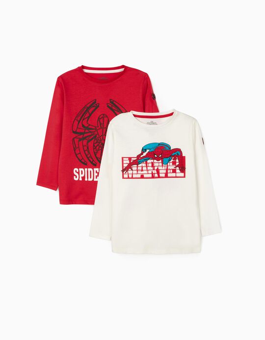 2 Long Sleeve T-Shirts for Boys 'Marvel', White/Red
