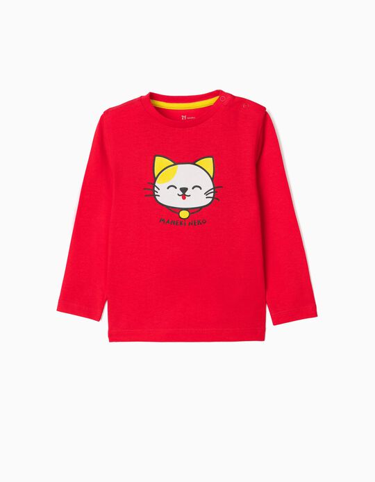 Long Sleeve T-Shirt for Baby Boys 'Maneki Neko', Red