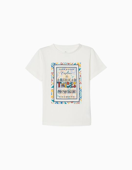 T-Shirt Garçon 'American Tribes', Blanc