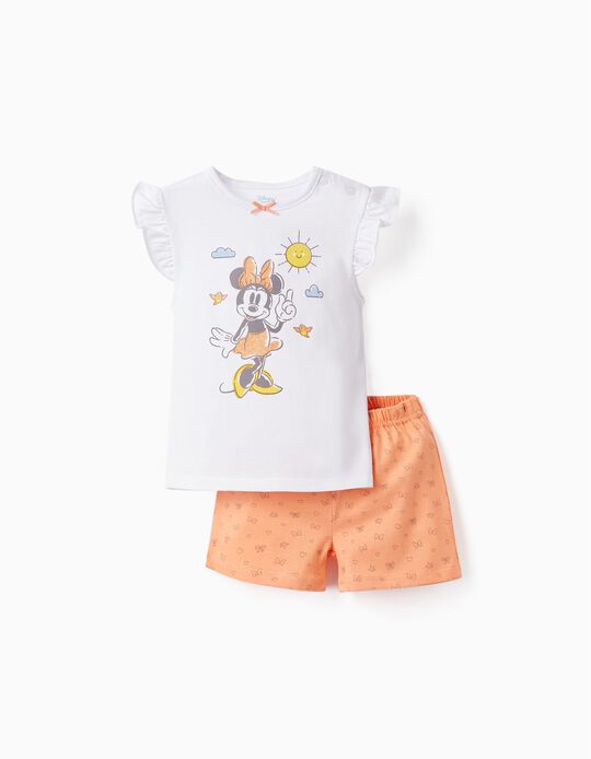Pijama em Algodão para Bebé Menina 'Minnie', Branco/Laranja