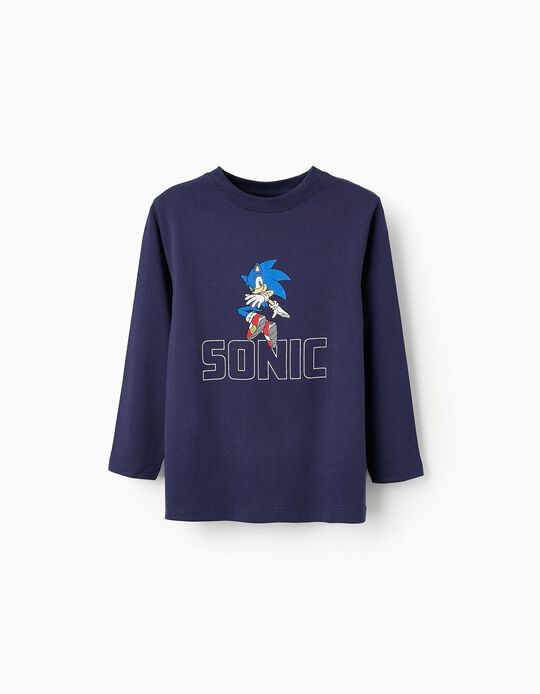 Comprar Online T-shirt de Manga Comprida em Algodão para Menino 'Sonic', Azul Escuro