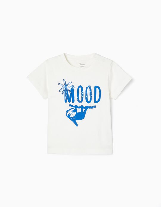 T-shirt em Algodão para Bebé Menino 'Mood', Branco