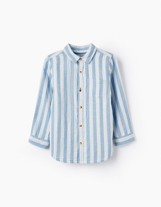 Comprar Online Camisa de Algodão às Riscas para Menino 'B&S', Branco/Azul