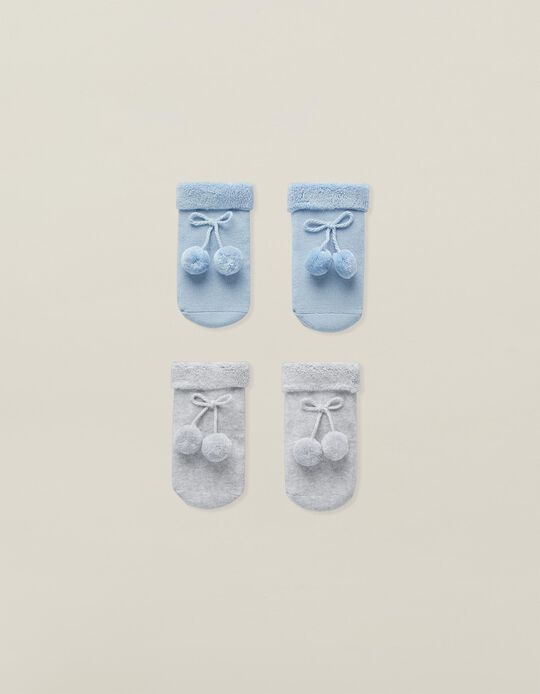 2 Pairs of Cuffed Socks for Baby Boys, Grey/Blue