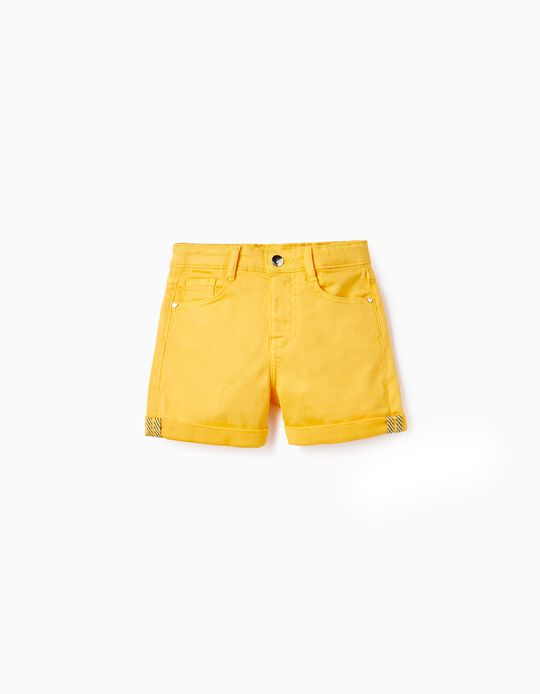 Shorts de Sarga de Algodón para Niña, Amarillo
