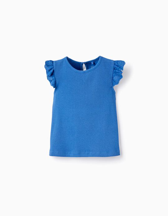 T-shirt Canelada com Folhos para Bebé Menina, Azul
