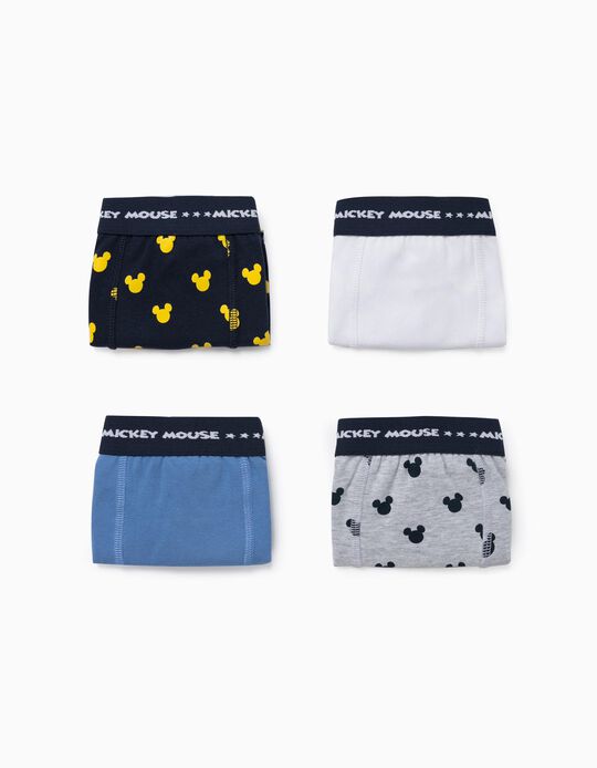 4 Boxer Shorts for Boys, 'Mickey Mouse', Grey/White/Blue