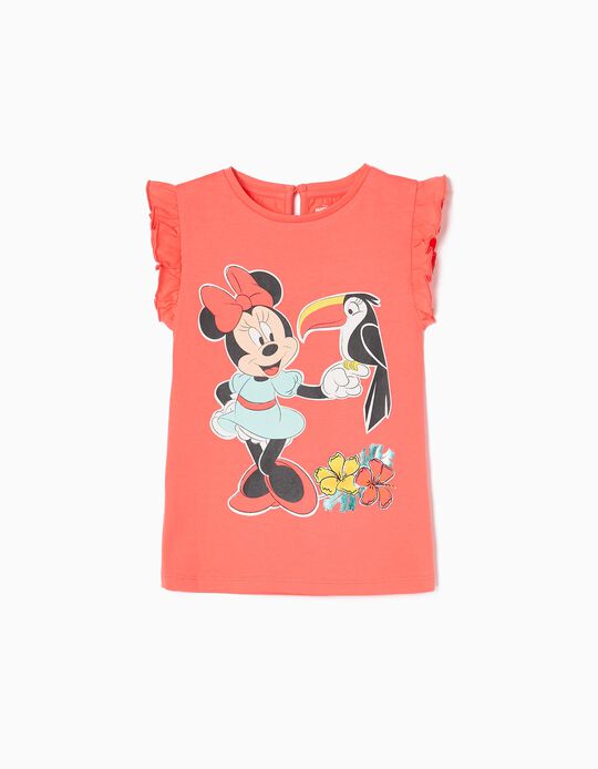 Sleeveless Cotton T-shirt for Girls 'Tropical Minnie', Coral