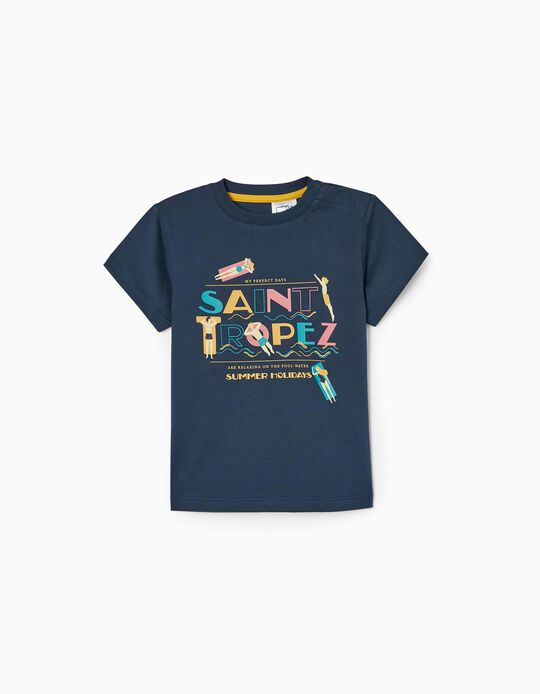 T-Shirt de Algodão UPF30 para Bebé Menino 'Saint Tropez', Azul Escuro