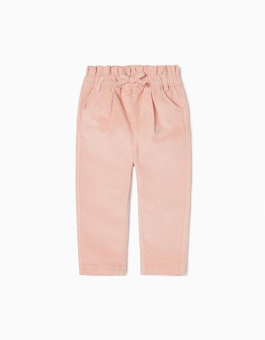 Paperbag Cotton Corduroy Trousers for Baby Girls, Pink