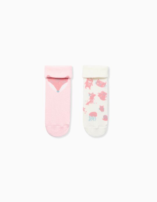 Comprar Online Pack 2 de Meias Antiderrapantes para Bebé Menina 'Raposa', Branco/Rosa