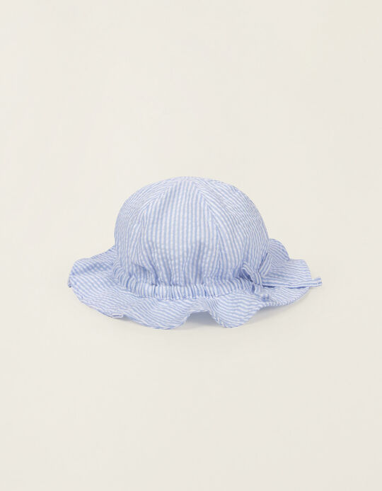 Striped Hat for Girls, Blue and White