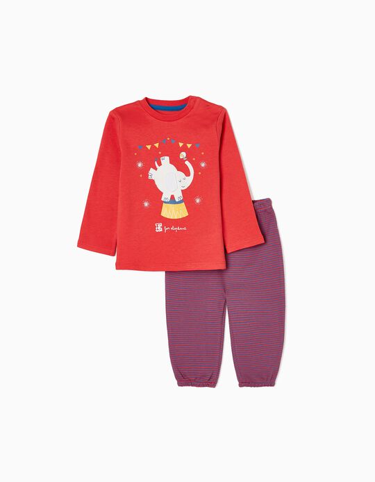 Pyjama en Coton Bébé Garçon 'Éléphant', Rouge/Bleu Foncé