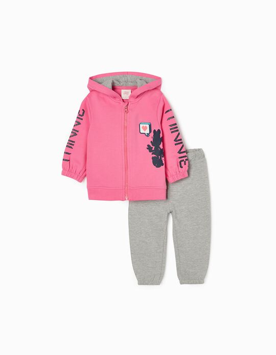 Fleece Tracksuit for Baby Girls 'Minnie', Grey/Pink