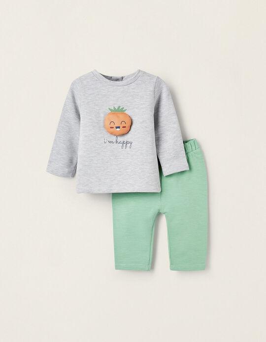 Sweatshirt + Cotton Joggers for Newborn Boys 'Tomato', Grey/Green
