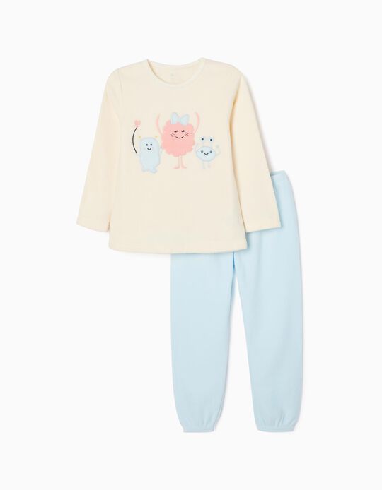 Pijama Polar para Niña '3 Monstruitas', Blanco/Azul