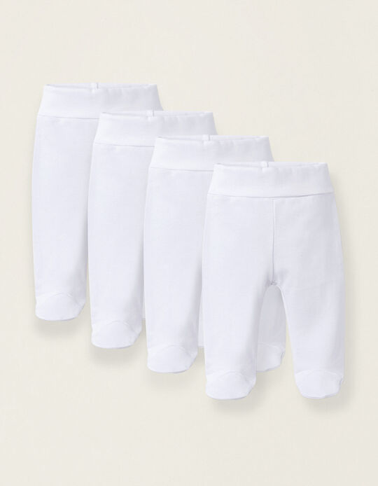Pack of 4 Carded Trousers with Feet for Newborns and Babies, White