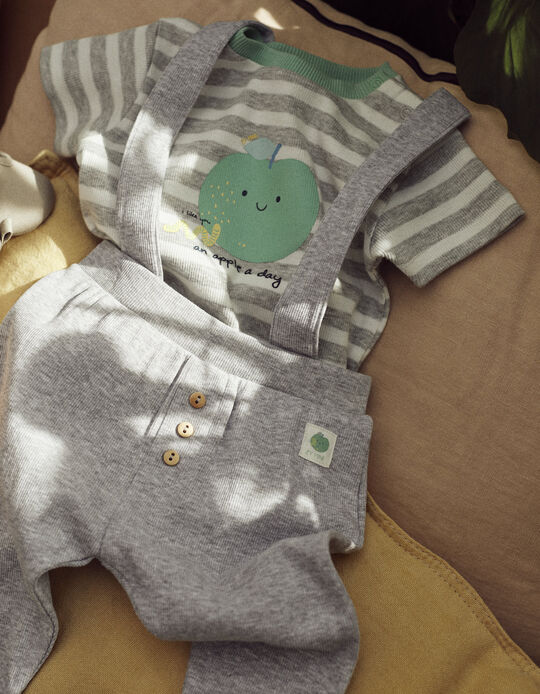 Cotton Ribbed Bodysuit for Newborn Baby Boys 'Apple', Green/Grey 