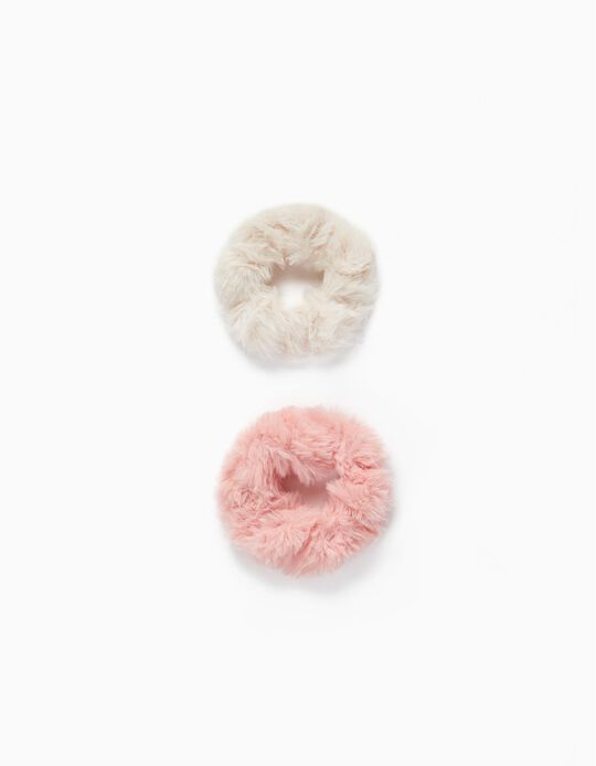 2 Scrunchies for Babies and Girls, White/Pink
