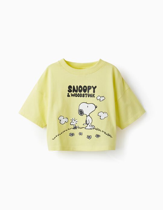 T-Shirt de Manga Curta de Algodão para Menina 'Snoopy & Woodstock', Amarelo