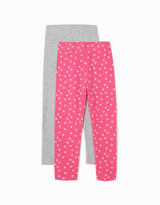 2 Leggings for Girls 'Flowers', Pink/Grey