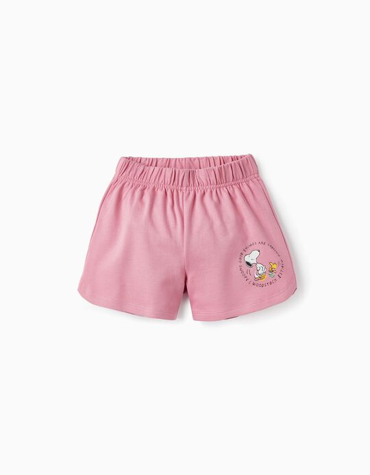Cotton Sports Shorts for Girls 'Snoopy', Pink