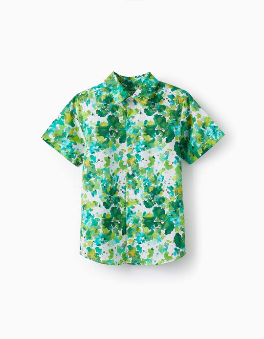 Short Sleeve Shirt for Boys, White/Green