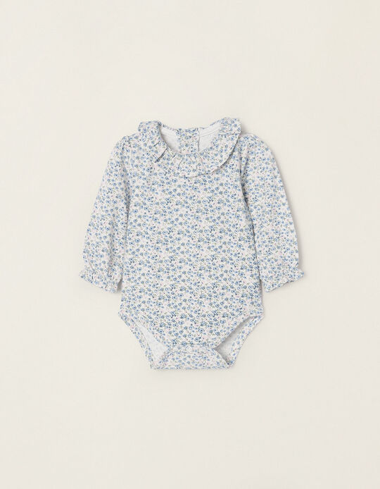 Long Sleeve Floral Bodysuit for Newborn Baby Girls, Blue/Pink