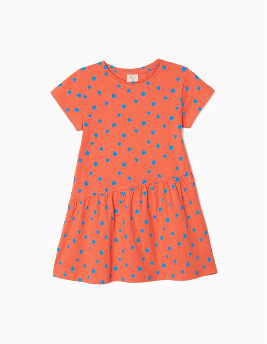 Printed Dress for Girls 'Hearts', Orange