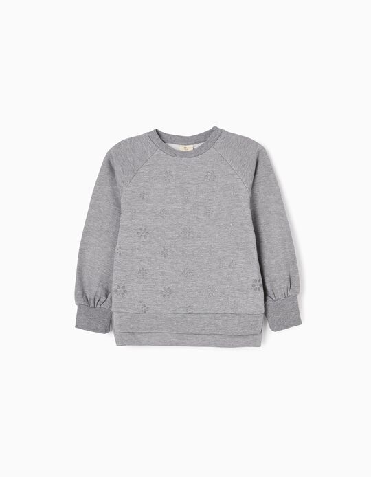 Cotton Brushed Sweatshirt for Girls 'Flowers', Grey