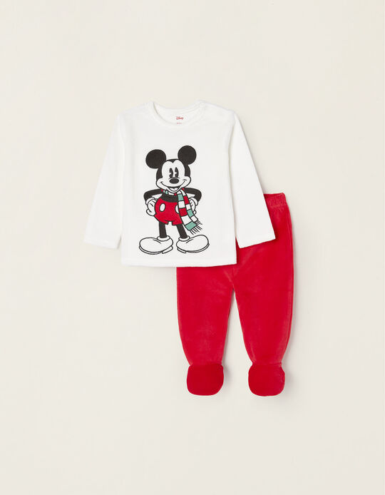 Pijama de Veludo para Bebé Menino 'Mickey', Branco/Vermelho