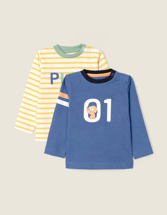 2 Camisetas de Manga Larga para Recién Nacido 'Play', Multicolor