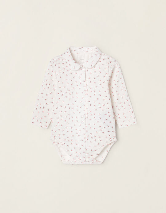 Cotton Body-Shirt for Newborn Baby Girls. White/Pink