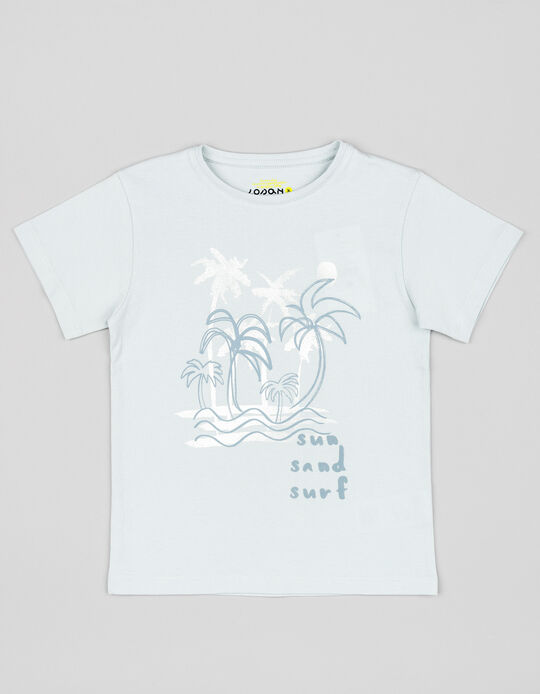 Comprar Online T-shirt de Algodão para Menino 'Sun, Sand, Surf', Azul Claro