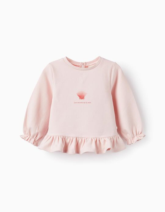 Cotton Sweatshirt with Ruffles for Baby Girls 'Les Secrets de la Mer', Pink