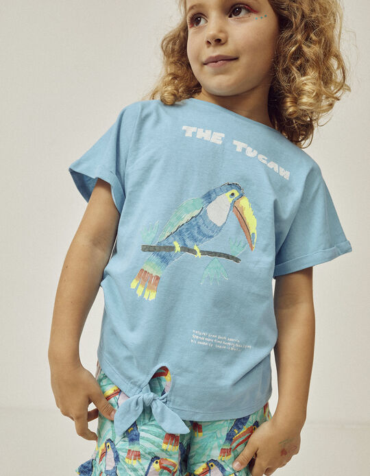 T-shirt de Algodão para Menina 'Tucano', Azul