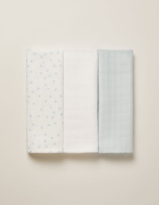 Buy Online 3 Muslin Squares 65 X 65 CM ZY BABY BLUE