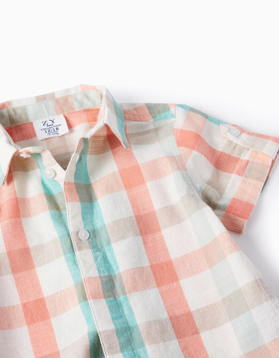 Comprar Online Camisa a Cuadros de Algodón para Bebé Niño 'B&S', Verde Agua/Coral