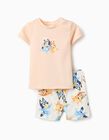 Pijama de Algodão para Bebé Menino 'Bluey & Bingo', Coral/Bege