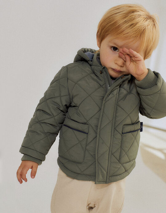 Padded Hooded Jacket for Baby Boys, Green