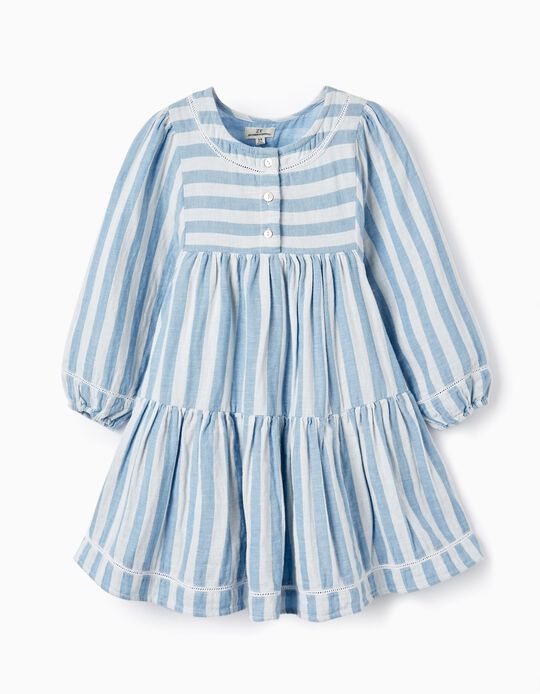 Cotton Striped Dress for Girls 'B&S', White/Blue