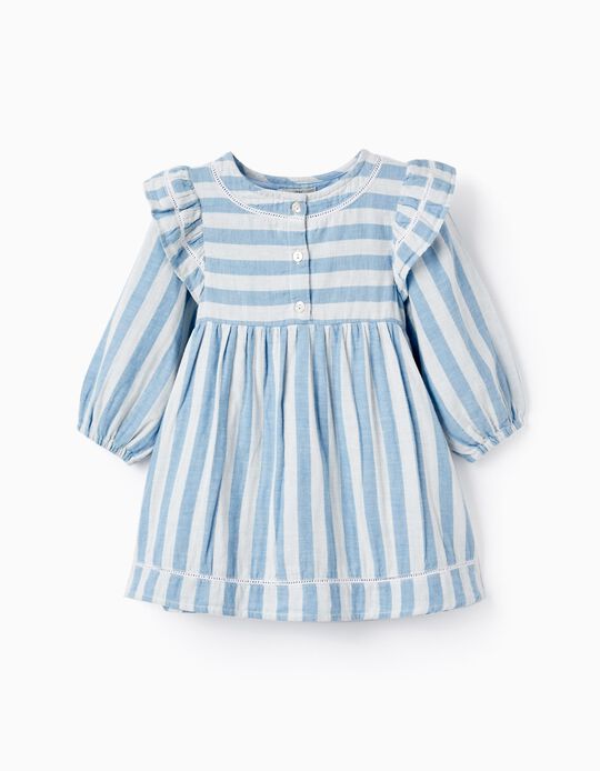 Robe En Coton À Rayures Pour Bébé Fille 'B&S', Blanc/Bleu