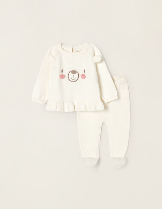 2-Piece Set for Newborn Baby Girls 'Teddy Bear', White
