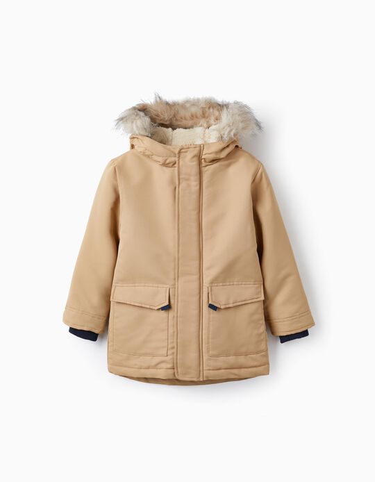 Hooded Parka with Fur for Boys, Beige