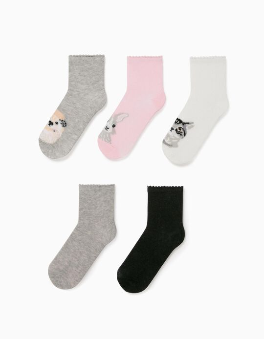 5 Pairs of Socks for Girls, 'Cute Animals', Multicoloured